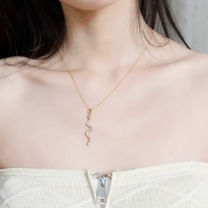 INS3193-Nova&Aria Snake Necklace Sterling Silver 14k Yellow Gold Plated Necklace with Green Emerald Serpent Ring Gift for Women/Men