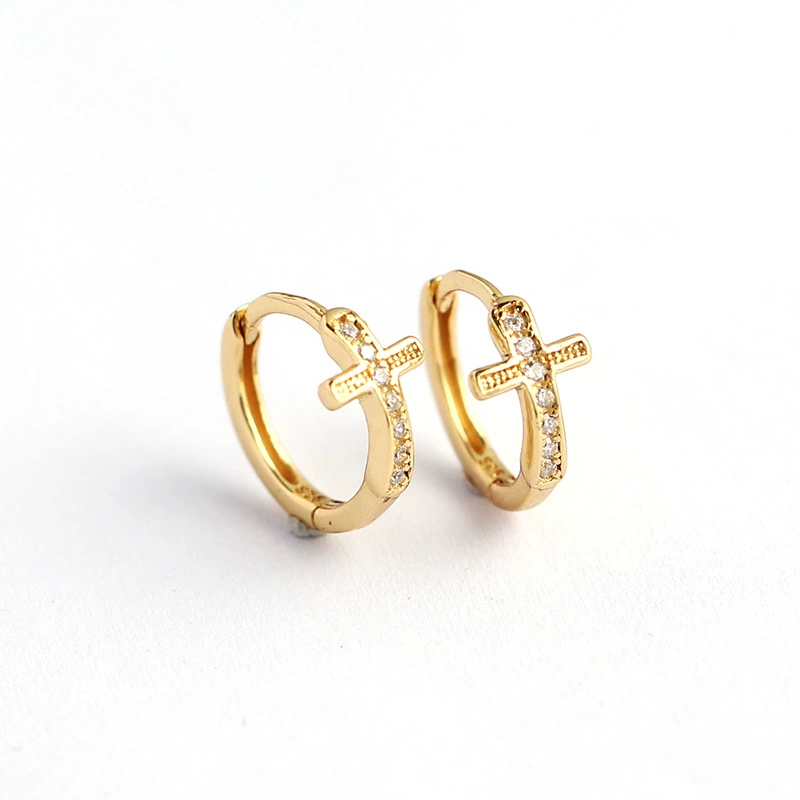 INS2019-GELIN Mini Diamond Cross Hoop Earrings in 14k Solid Gold
