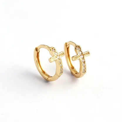 INS2019-GELIN Mini Diamond Cross Hoop Earrings in 14k Solid Gold