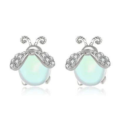 INS2257-Carol&Allen 925 Sterling Silver Stud Earrings Firefly Inlaid Moonstone Cubic Zirconia Glittering Shiny