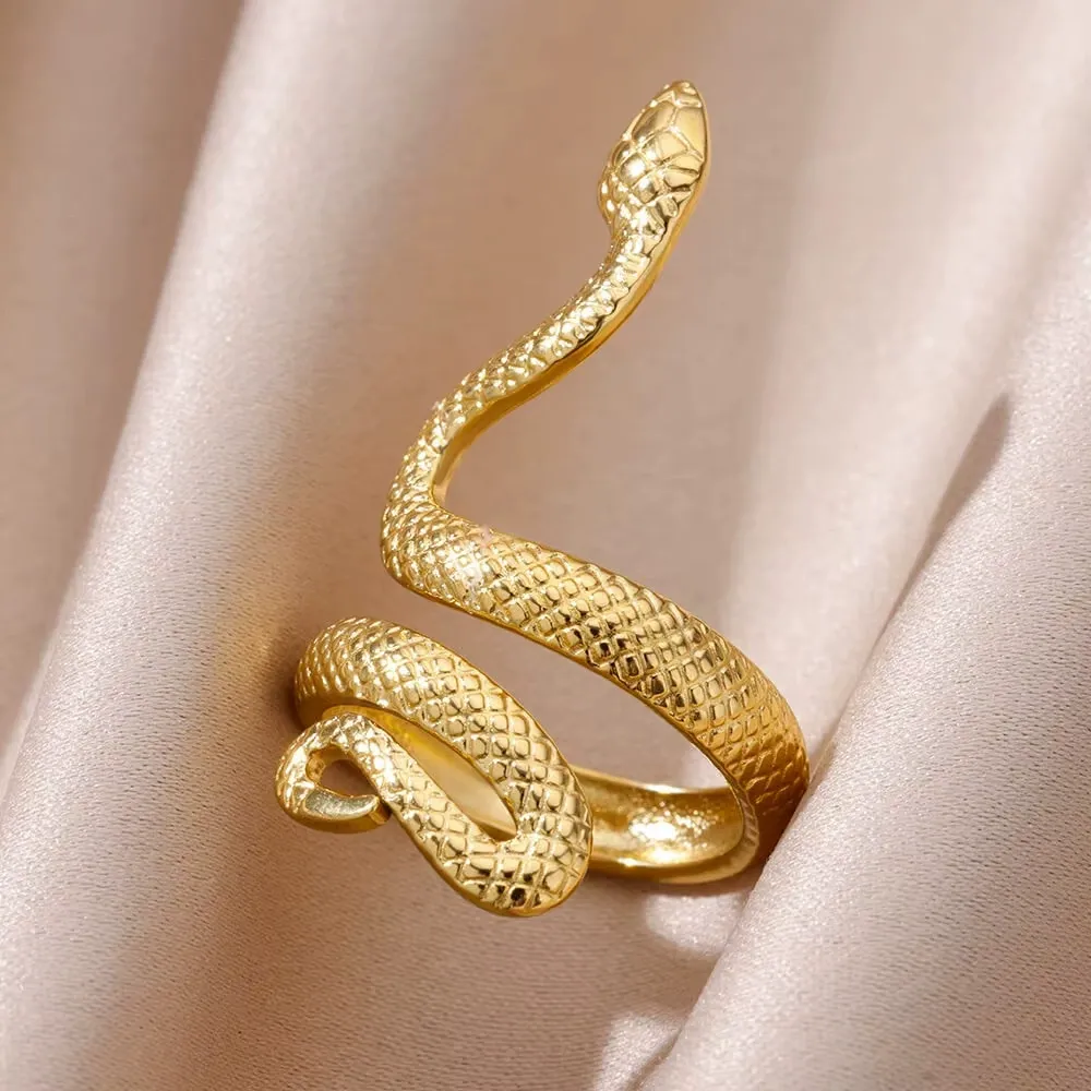 INS1170-Wrap Snake Ring for Women,14K Gold Plated Silver Punk Gothic Cocktail Party Twist Ring Jewelry Gift for Her