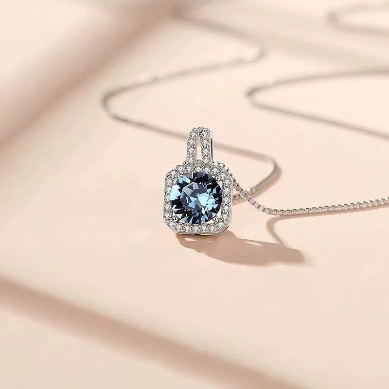 INS3156-14K Gold Sky Blue Aquamarine Birthstone Necklace for Women, Golden Thread with March's Dazzling Drop