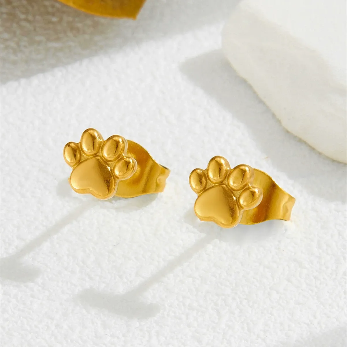 INS2184-Cute 20g Paw Dog Cat Print Screw Flat Back Small Stud Earrings for Women Teen Girls Simple Stainless Steel Silver Gold Plated Animal Cartilage Tragus Piercing Little Studs Hypoallergenic Fashion Jewelry Birthday Gift