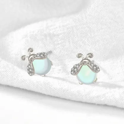 INS2257-Carol&Allen 925 Sterling Silver Stud Earrings Firefly Inlaid Moonstone Cubic Zirconia Glittering Shiny