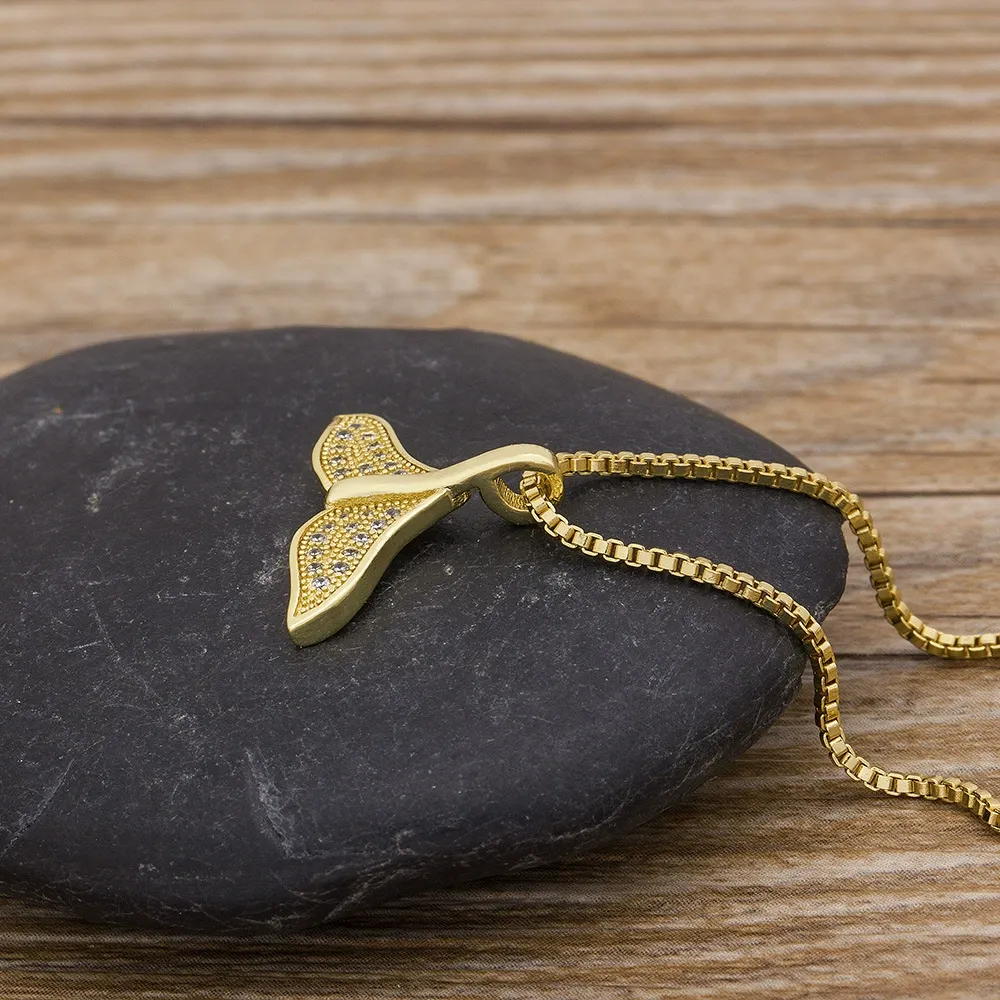 INS3028-Moissanite Whale Fish Tail Pendant Nautical Mermaid Ocean Necklace for Women 14k Gold Plated 925 Sterling Silver (Color D, VVS1)