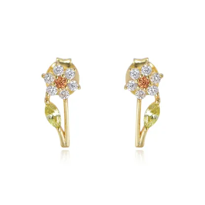 INS2079-Crystal Flower/Daisy/Leaf/Clover 925 Sterling Silver Hoop Earrings Moonstone Daisy Jewelry Birthday Valentine's Day Christmas Gift for Women Girls