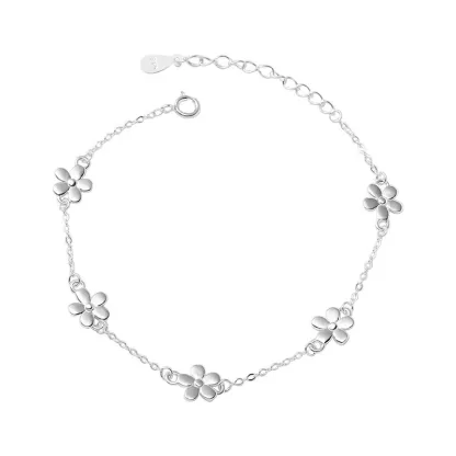INS4035-Dainty Flower 925 Sterling Silver Bracelets for Women Minimalist Daisy Flower Charm Link Bracelets Adjustable Chain Fashion Jewelry