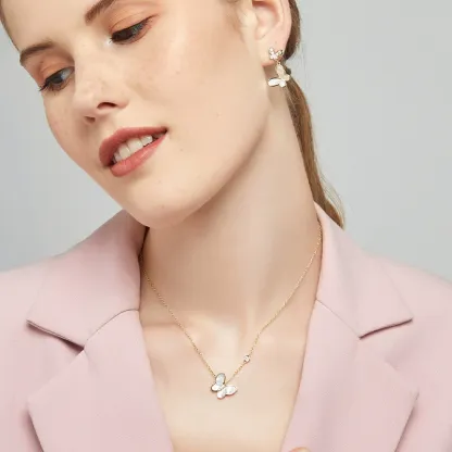 INS2386-S925 Silver Plated White Butterfly Earrings for Women Contain No Nickel Hypoallergenic Fashion Beautiful Birthday Gift Daily Wear