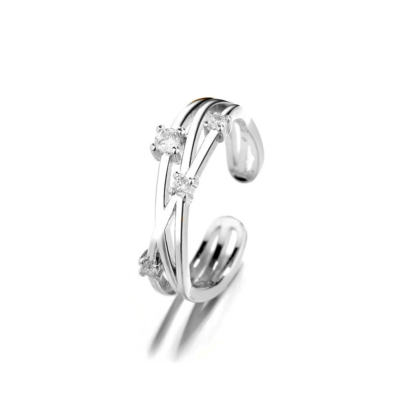 INS1222-NARMO 925 Sterling Silver Rings for Women Entwined Line Cubic Zirconia Gold Plated Band Statement Rings Size 6-9