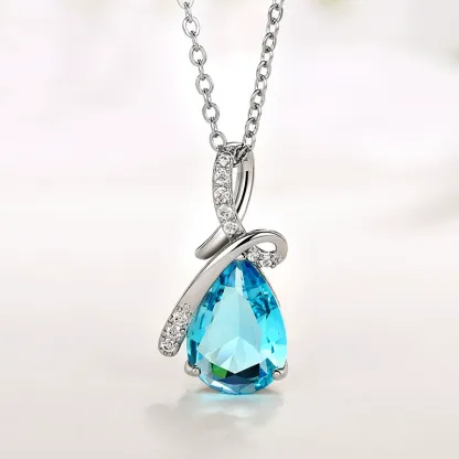 INS3042-Kruckel Ice Blue Dancing Princess Pendant Necklace made with top Austrian Crystal | Stunning Radiant & Sophisticated White Gold Plated, Jewelry for Women | Lightweight Easy - Wear Fashion Design Accesory | Great Gift for Anna Elsa Sophia Wedding B