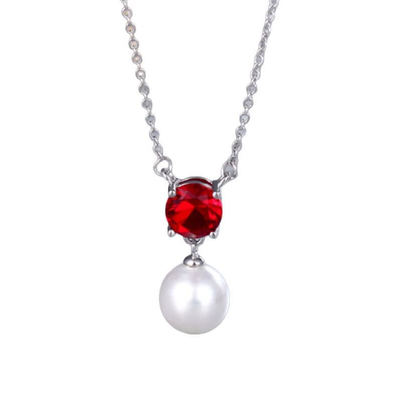 INS3118-MORGAN & PAIGE .925 Sterling Silver Rhodium Plated Freshwater Cultured Pearl and Birthstone Dainty Necklaces for Women - Silver Necklaces for Women, Hypoallergenic Jewelry, 18 Inch Chain