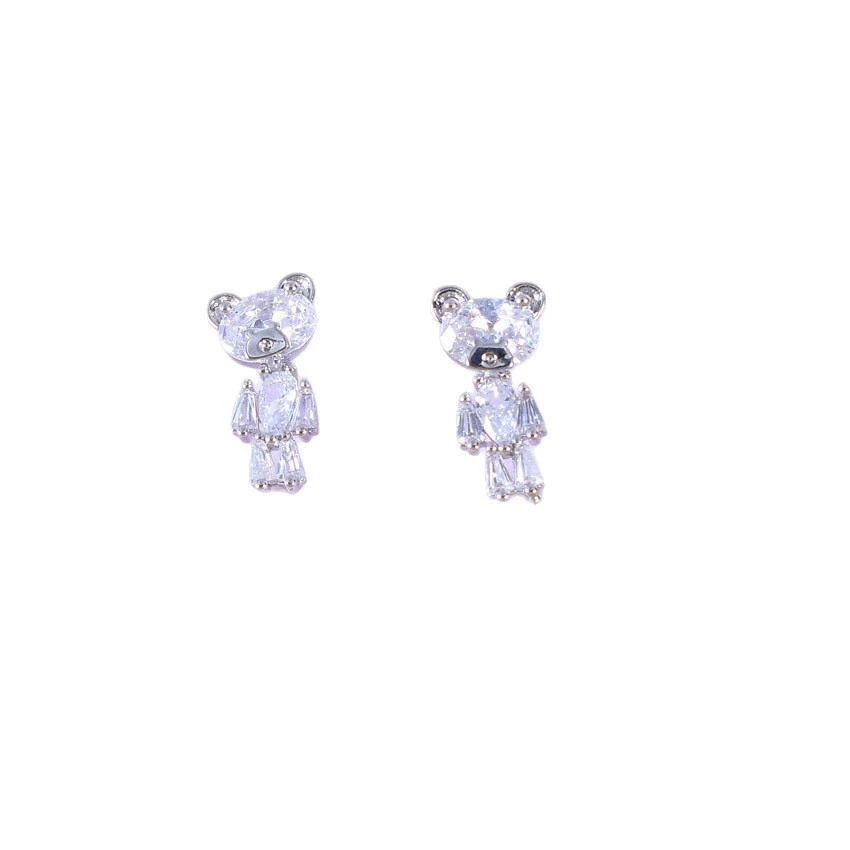INS2365-Cute Bear Small Stud Earrings 999 Sterling Silver for Women Lovely Animal Tiny Cartilage Tragus Earring Studs Statement Post Fashion Jewelry