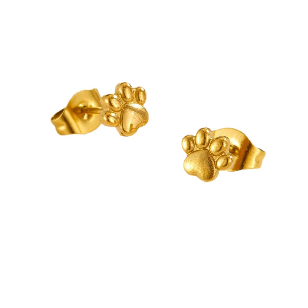 INS2184-Cute 20g Paw Dog Cat Print Screw Flat Back Small Stud Earrings for Women Teen Girls Simple Stainless Steel Silver Gold Plated Animal Cartilage Tragus Piercing Little Studs Hypoallergenic Fashion Jewelry Birthday Gift