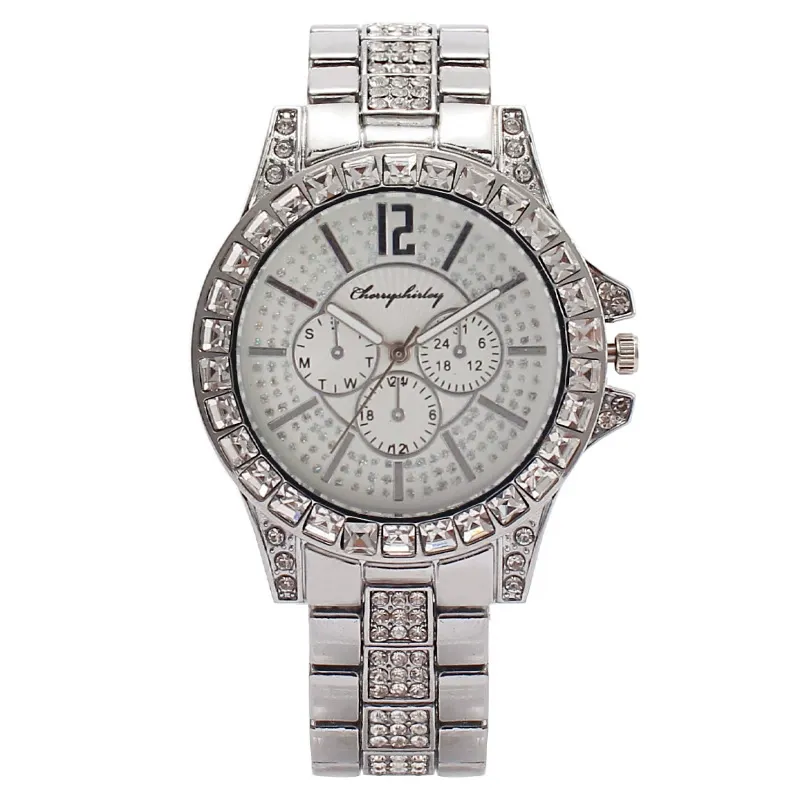 W-1012-Reloj de hombre con tres ojos, escala digital, diamantes de imitación, cuarzo, reloj de mujer-Men