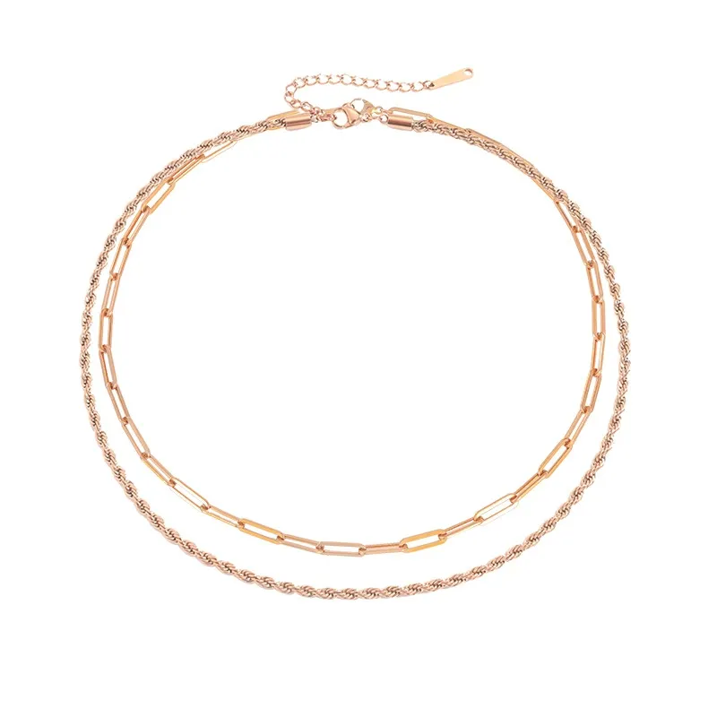 INS3005-Rhinelife - Layered Chain Necklace for Women – 18K Gold Plated Adjustable Double Chains, Hypoallergenic, Daily Stacking Jewelry