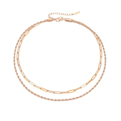 INS3005-Rhinelife - Layered Chain Necklace for Women – 18K Gold Plated Adjustable Double Chains, Hypoallergenic, Daily Stacking Jewelry