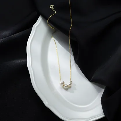 INS3275-KECHO 14K Real Gold Freshwater Cultured Pearl Pendant Necklace 14K Solid Gold Jewelry Anniversary Birthday Gifts for Women