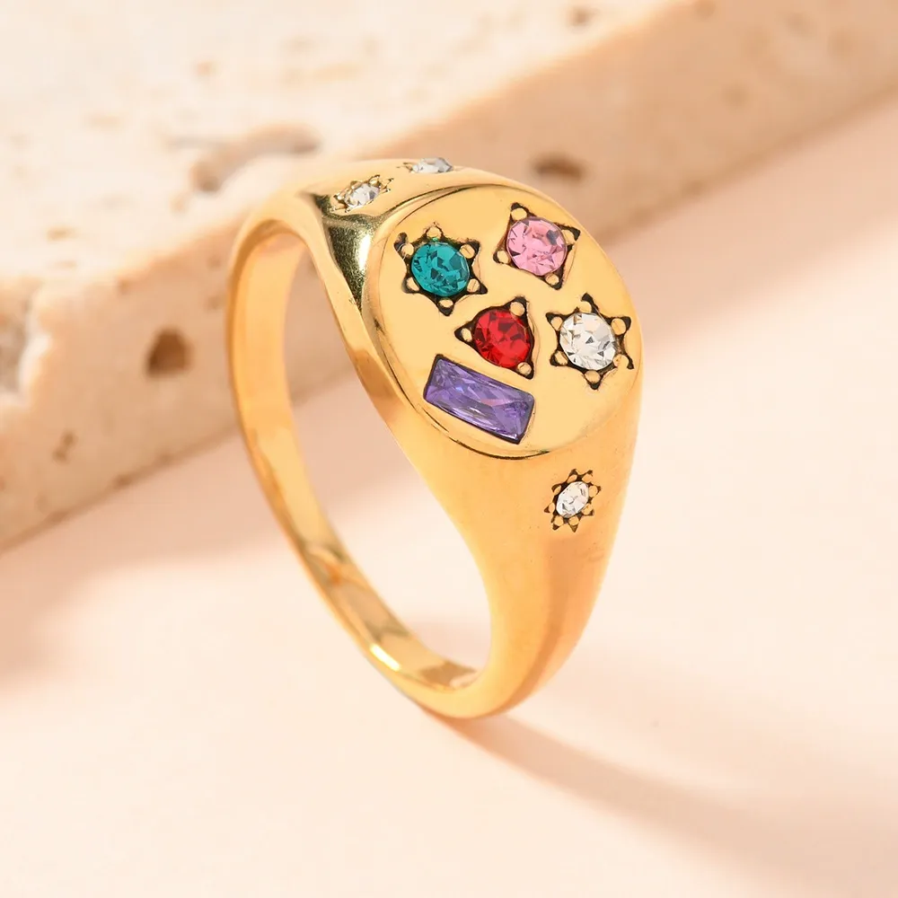 INS1261-Classic women finger jewelry Gold plated moon star engraved star signet ring 6 7 8 (7)