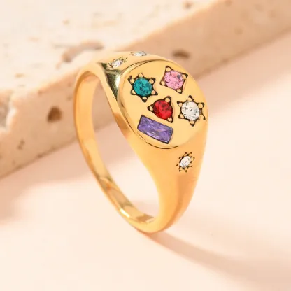 INS1261-Classic women finger jewelry Gold plated moon star engraved star signet ring 6 7 8 (7)