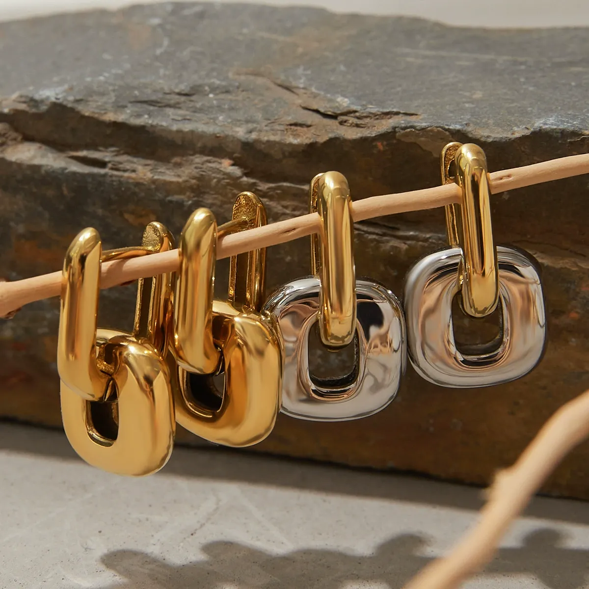 INS2092-Chunky Gold Earrings for Women Trendy, 14K Gold Plated Enamel Huggie Hoop Earring Convertible Link Jewelry Gifts