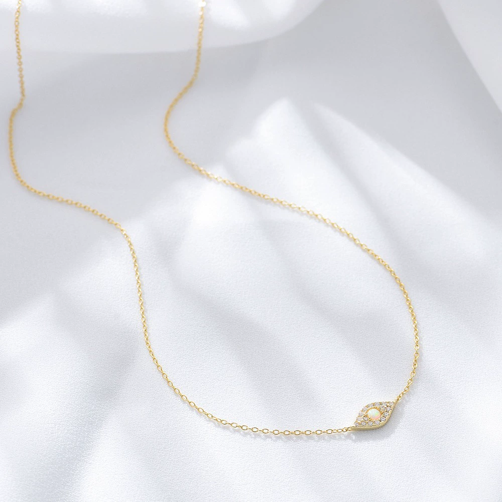 INS3256-BENEIGE Gold Necklace for Women 14K Gold Plated Evil Eye Necklace Trendy Gold Pendant Necklace Jewelry For Women