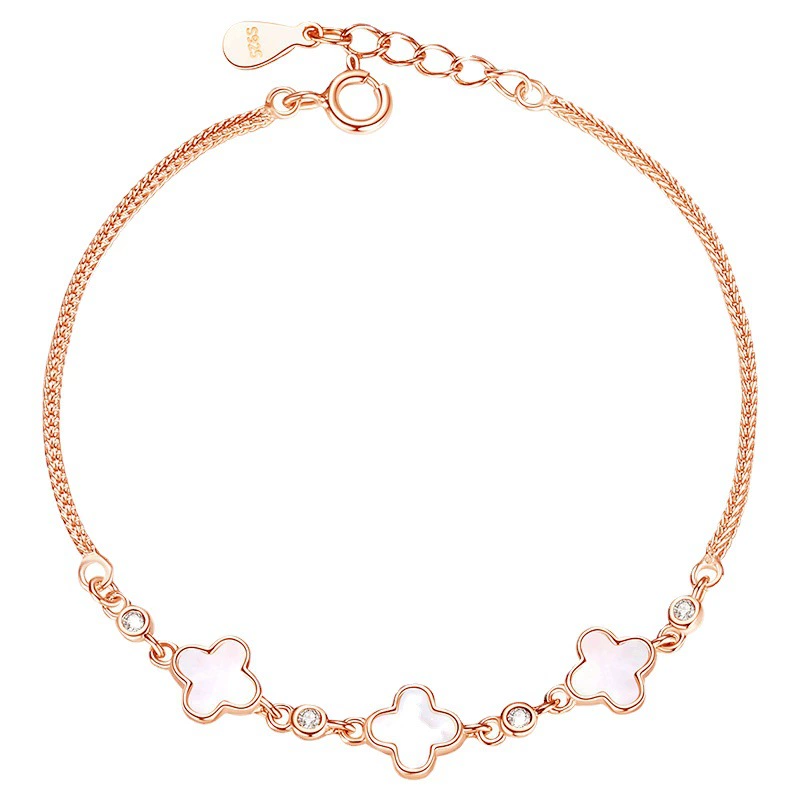 INS4014-Double Sided Enamel Four Leaf Clover Bracelet for Women, Dainty Lucky Charm Gold Link Bracelet, 316L Stainless Steel Non Tarnish Hypoallergenic Jewelry, Adjustable Rose Gold Trendy Jewelry Gift