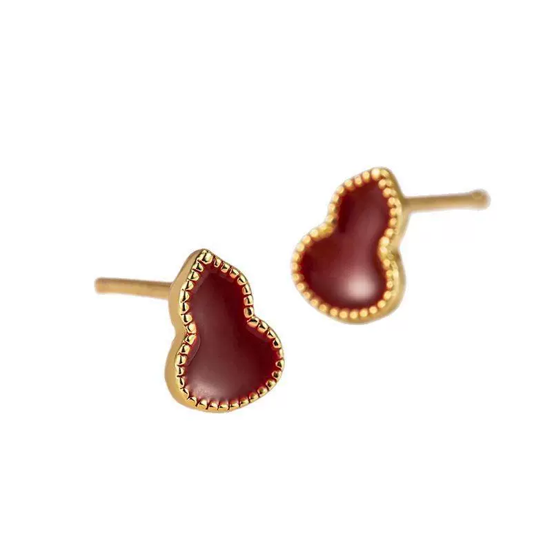 INS2293-mini gourd shaped earrings with exquisite red enamel gold ball border designed for women earrings anniversary birthday party jewelry gift