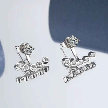 INS2219-Heart Earrings MUSECLOUD 925 Sterling Silver Stud Earrings for Women Minimalist CZ Ear Jacket Front Back Earrings White Gold Plated Cubic Zirconia Earrings Jacket