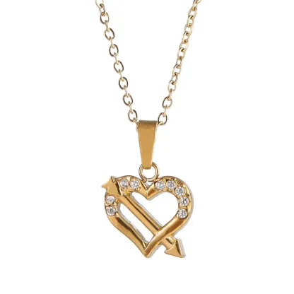INS3168-KUANGHON18K gold-plated zirconia heart-shaped necklace, exquisite and small love pendant necklace, lovely classic jewelry gift for women