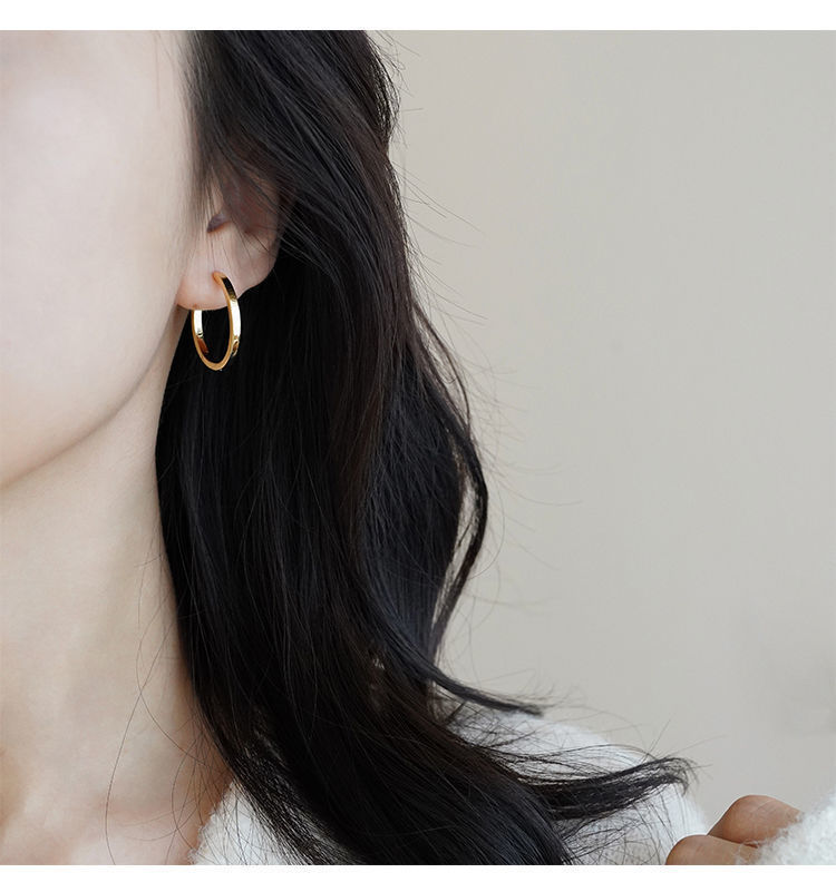 INS2061-14K Yellow Or White Gold Plain Flat Design Huggie Hoop Earrings