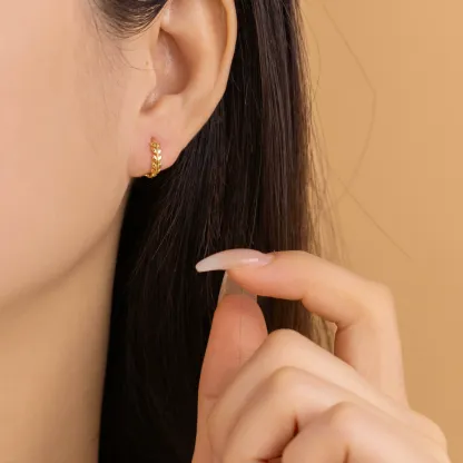 INS2282-925 Sterling Silver Leaf Hoop Earrings Huggie for Women Teen Small Leaf Huggie Earrings Hoop Hypoallergenic-1.1CM