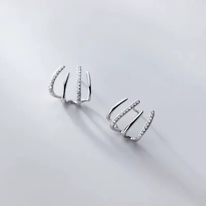 INS2099-Claw Earring Cuff for Women， Gold Hypoallergenic Silver Cubic Zirconia Clip On Earrings for Illusion Huggie Earrings， Rhinestone Unique Fake Earrings Cuff Ear Wrap Piercing Earrings For
