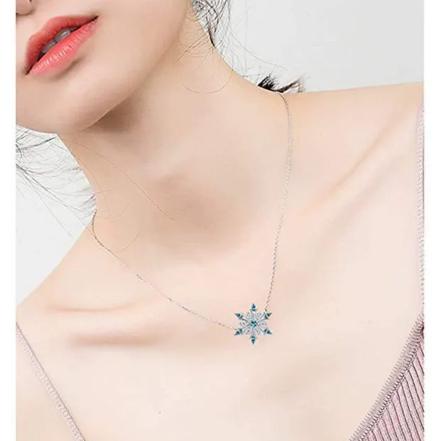 INS3141-JewelryPalace Snowflake Flower Genuine Swiss Blue Topaz Necklace for Women, 14k Gold Plated 925 Sterling Silver Necklaces for Women, Gemstones Birthstone Statement Pendant Necklace, 18 Inch Box chain