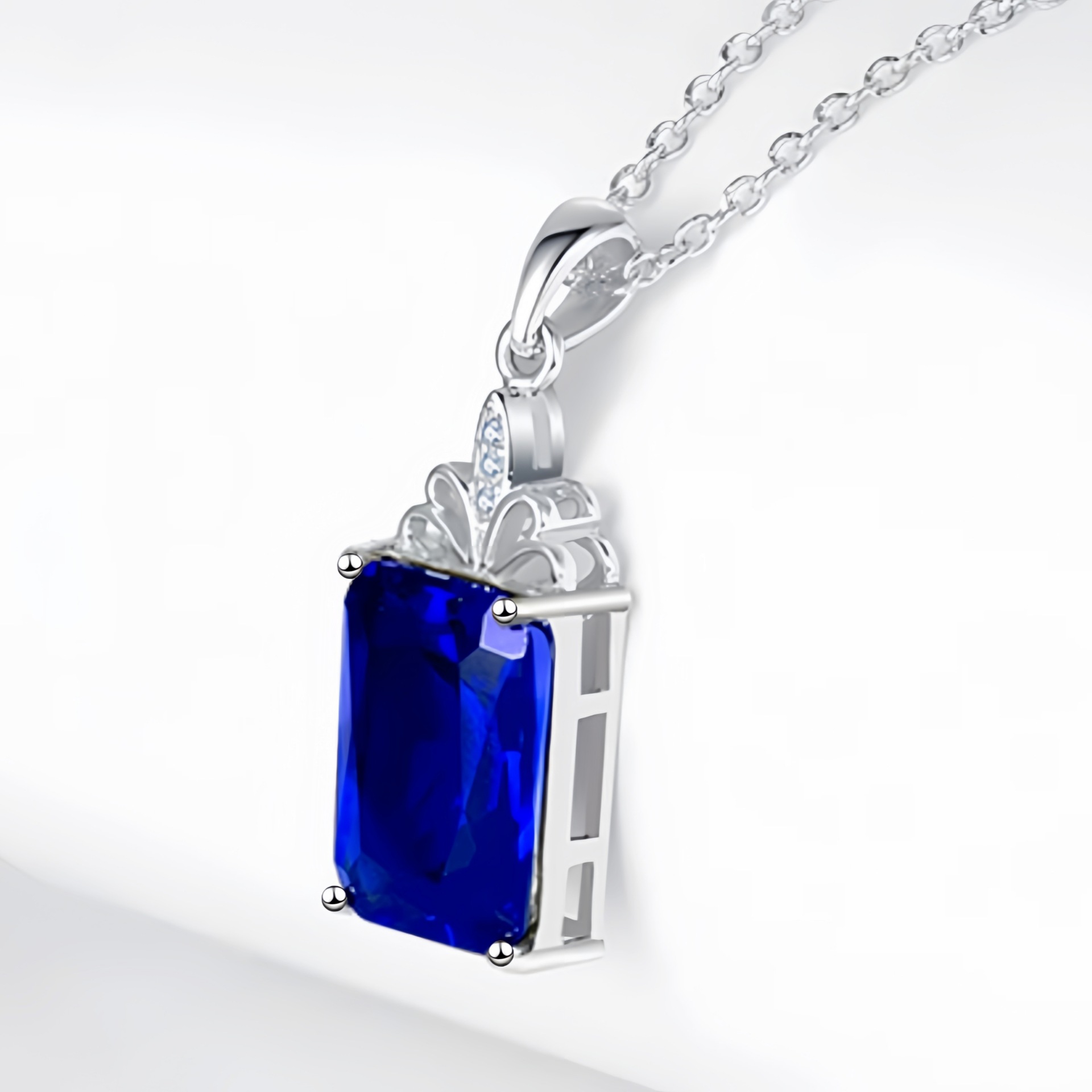 INS3217-Emerald Cut Necklace 925 Sterling Silver Baguette Birthstone Pendant Necklace Jewelry Gifts for Women