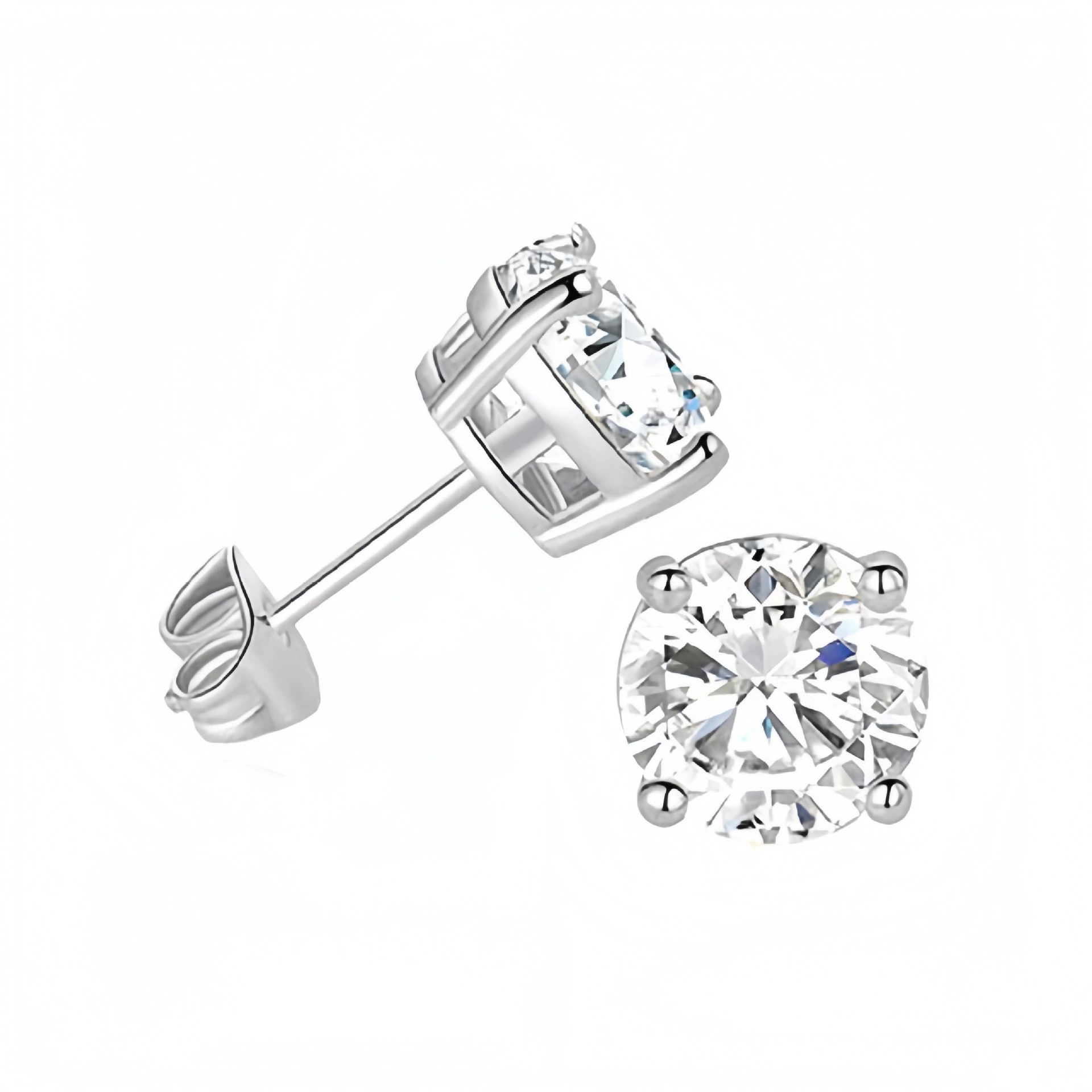 INS2213-2.50 CTTW Push Back Brilliant Round Cut 4 Prong Setting Moissanite Stud Earring In 14K White Gold And 925 Sterling Silver For Men And Women DE/VVS1