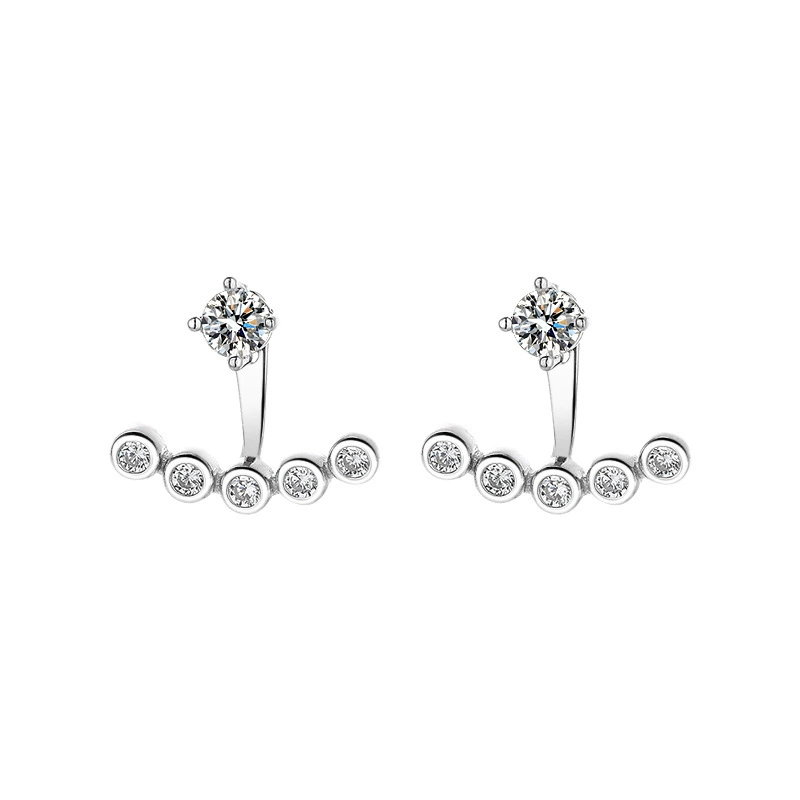 INS2219-Heart Earrings MUSECLOUD 925 Sterling Silver Stud Earrings for Women Minimalist CZ Ear Jacket Front Back Earrings White Gold Plated Cubic Zirconia Earrings Jacket
