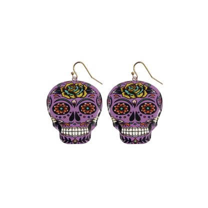 INS2085-Day of the Dead Skeleton Skull Drop Dangle Earrings for Women – El Dia De Los Muertos – Halloween Jewelry - Festival - Punk Jewelry – Beautiful Intricate Colorful Design – Gold Plated – with Gift Box Included