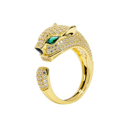 INS1097-Aura & lrena Luxury Panther Ring for Women – Adjustable 18K Gold/Platinum Plated Open-End Ring with AAA Cubic Zirconia, Elegant Animal Jewelry, Unique Fashion Gift for Her Gold Rings for Men Non Tarnish
