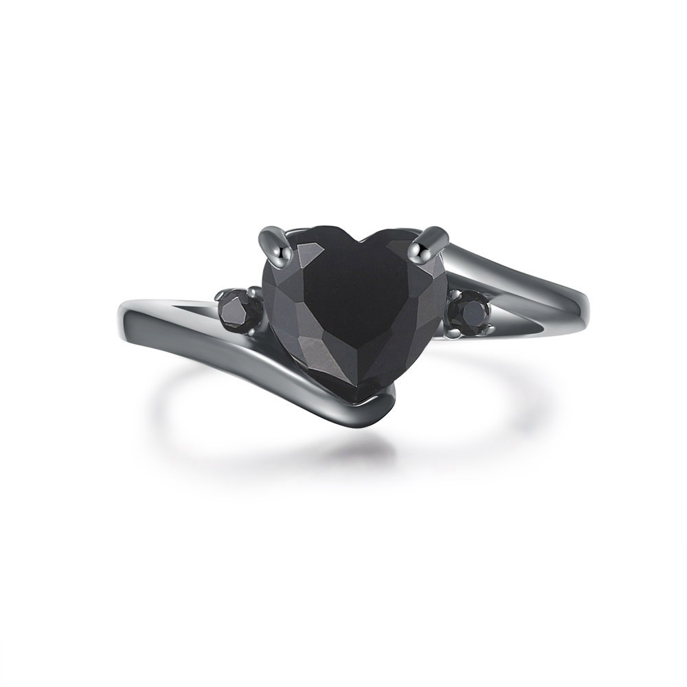INS1051-"Black Gold Plated Heart Shaped Stone Solitaire Style Wedding Engagement Promise Statement Ring           "