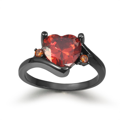 INS1051-"Black Gold Plated Heart Shaped Stone Solitaire Style Wedding Engagement Promise Statement Ring           "