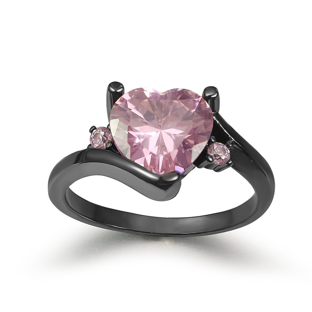 INS1051-"Black Gold Plated Heart Shaped Stone Solitaire Style Wedding Engagement Promise Statement Ring           "