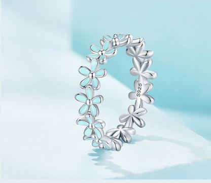 INS1017-MUNDELL 925 Sterling Silver Dainty Daisy Rings Blue Flower Finger Rings for Women Stacking Promise Rings Fine Jewelry