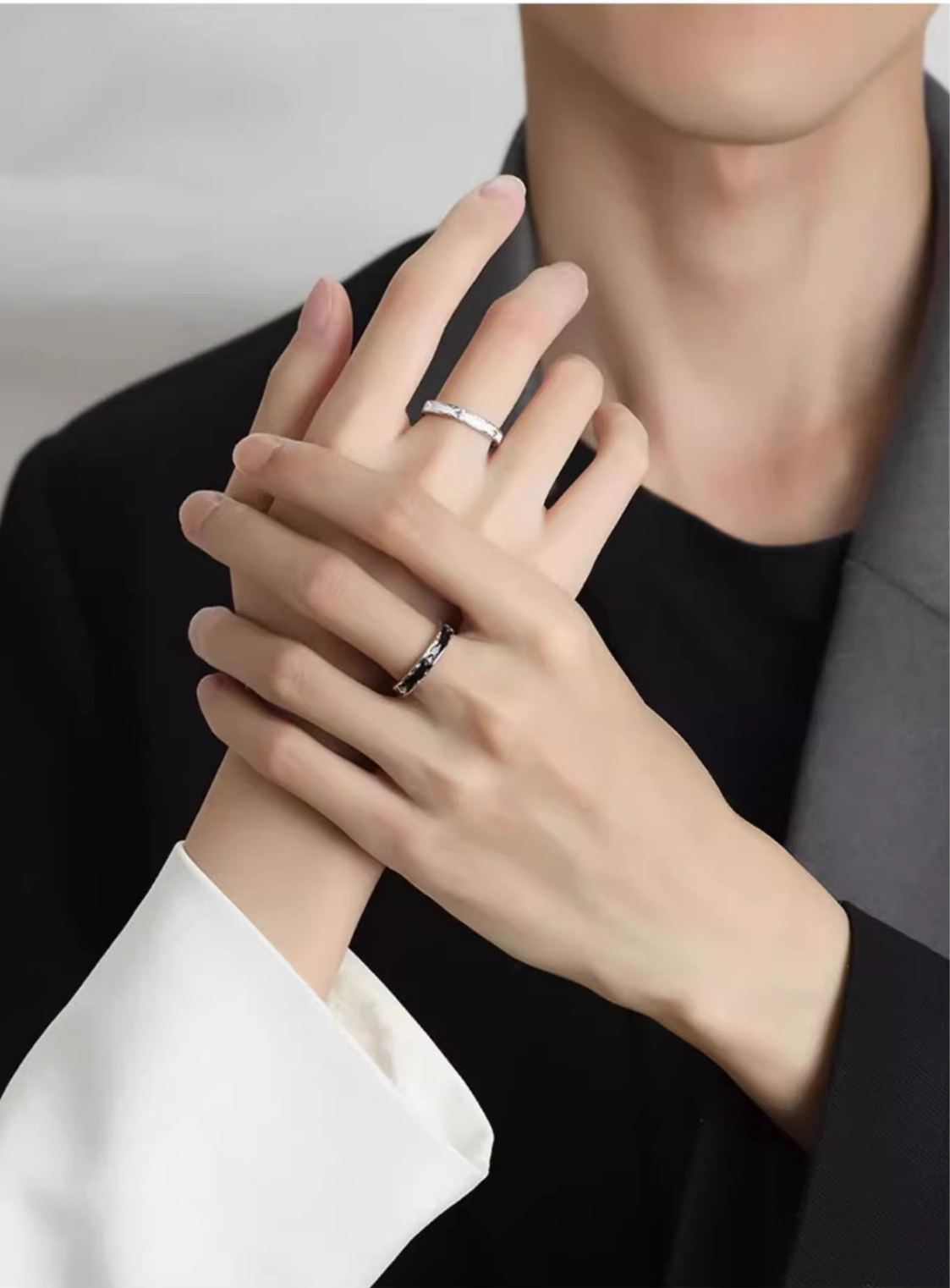 INS1056-Adjustable Matching Rings for Couple - Heart Gemstone Matching Promise Bands for Love, Romantic Engagement Ring for Couple, Wedding & Valentine's Gifts for Him/Her