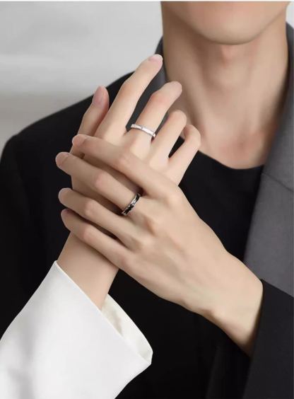 INS1056-Adjustable Matching Rings for Couple - Heart Gemstone Matching Promise Bands for Love, Romantic Engagement Ring for Couple, Wedding & Valentine's Gifts for Him/Her