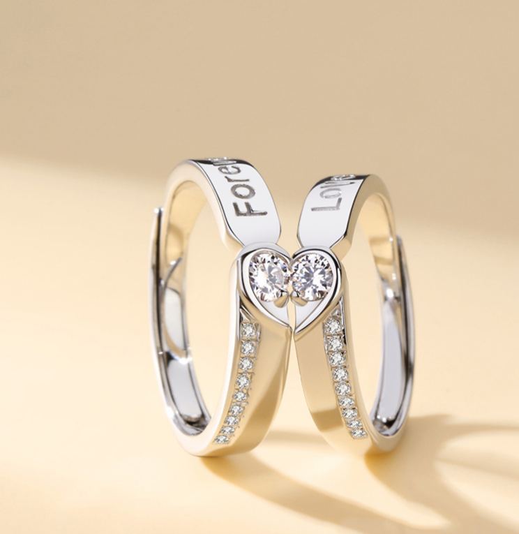 INS1069-Matching Rings for Couples - Romantic Heart Design | Adjustable Hypoallergenic Wedding Bands Engagement Ring Sets for Him and Her Valentine's Day Gifts
