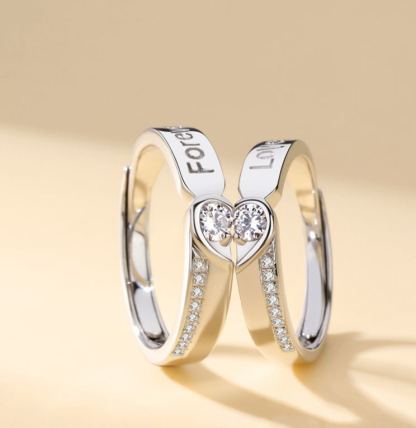 INS1069-Matching Rings for Couples - Romantic Heart Design | Adjustable Hypoallergenic Wedding Bands Engagement Ring Sets for Him and Her Valentine's Day Gifts