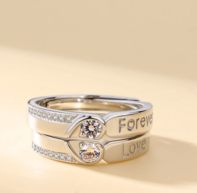 INS1069-Matching Rings for Couples - Romantic Heart Design | Adjustable Hypoallergenic Wedding Bands Engagement Ring Sets for Him and Her Valentine's Day Gifts