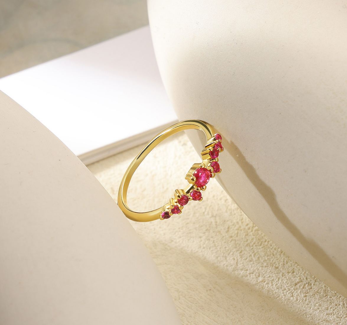 INS1071-BLOSSOM & HUE 18K Gold Plated Sterling Silver Cluster Ring | Multi Simulated Diamond | Milgrain Marquise and Round CZ Wedding Ring | Delicate Eternity Stackable Band