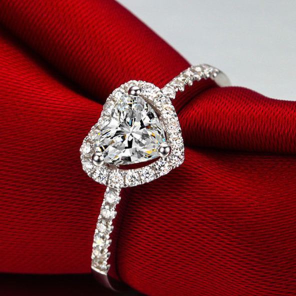 INS1098-925 Sterling Silver Engagement Rings for Women Heart Cut Cubic Zirconia Wedding Promise Rings for Her Size 4-12.5