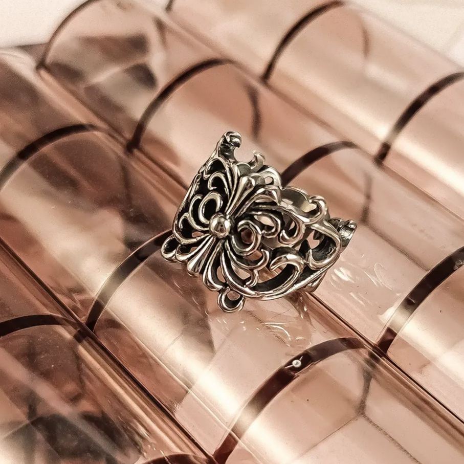 INS1205-925 Sterling Silver Vintage Wide Band Rings,Cross Ring Biker Adjustable Ring for Men and Women